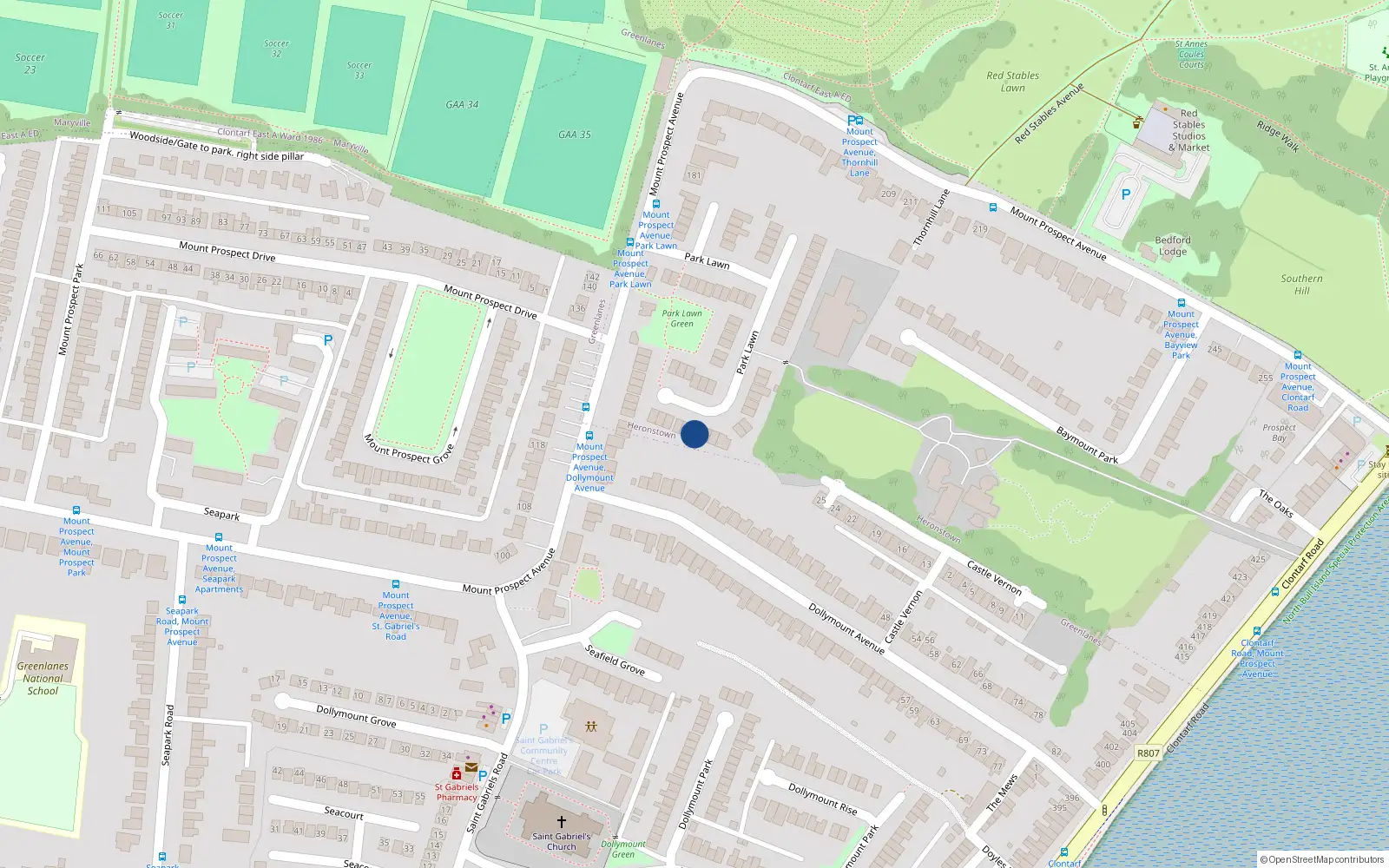 Overhead map showing the location of 43 Park Lawn, Clontarf, Dublin 3