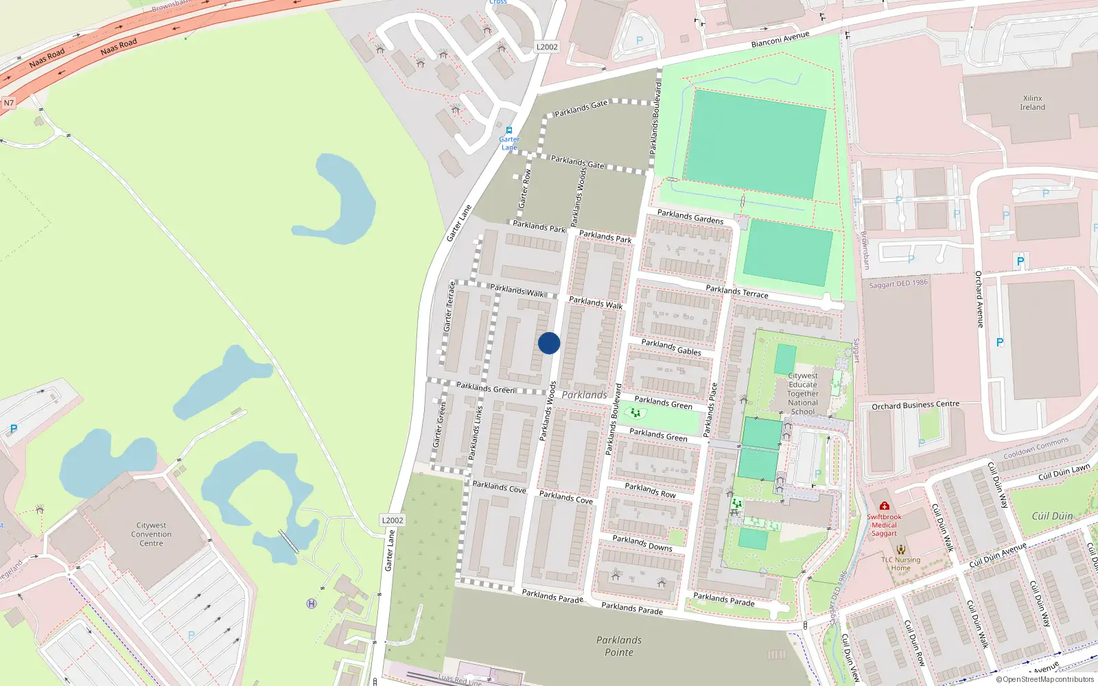 Overhead map showing the location of 43 Parklands Wood, Citywest
