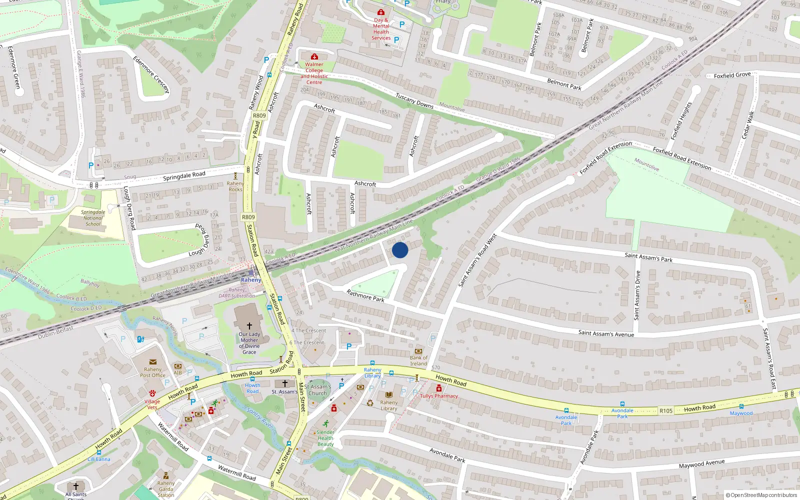 Overhead map showing the location of 43 Rathmore Park, Raheny, Dublin 5