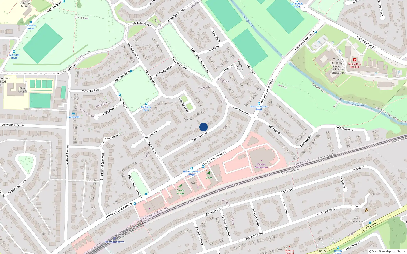 Overhead map showing the location of 43 Ribh Avenue, Dublin 5