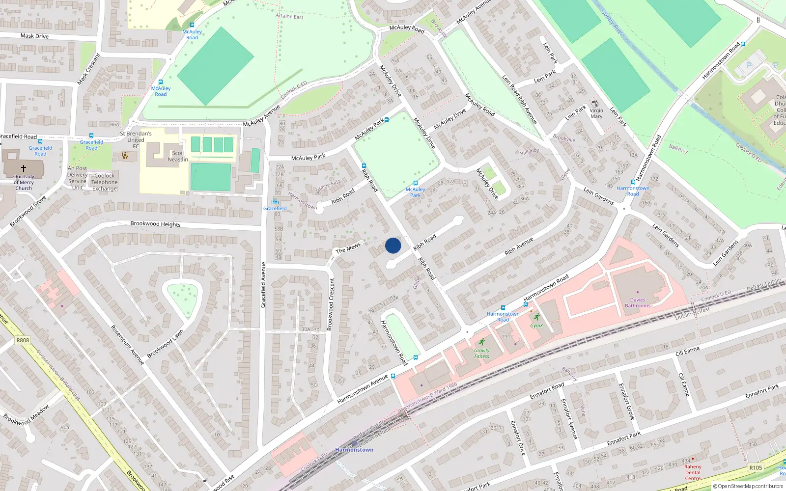 Overhead map showing the location of 43 Ribh Road, Dublin 5