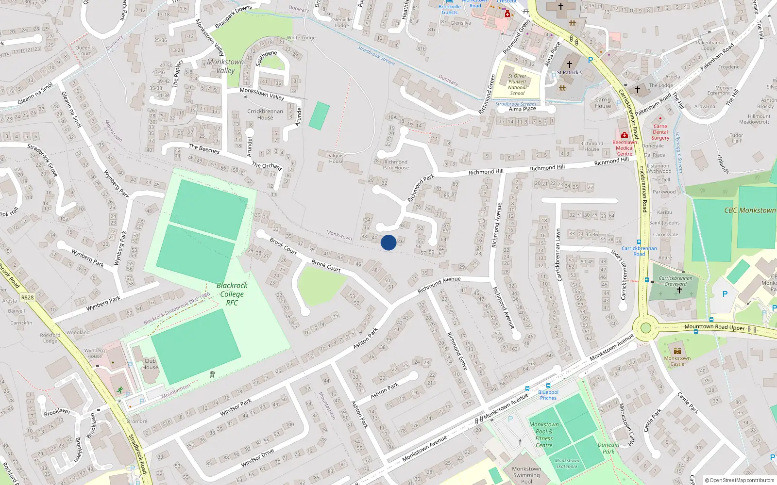 Overhead map showing the location of 43 Richmond Park, Dublin