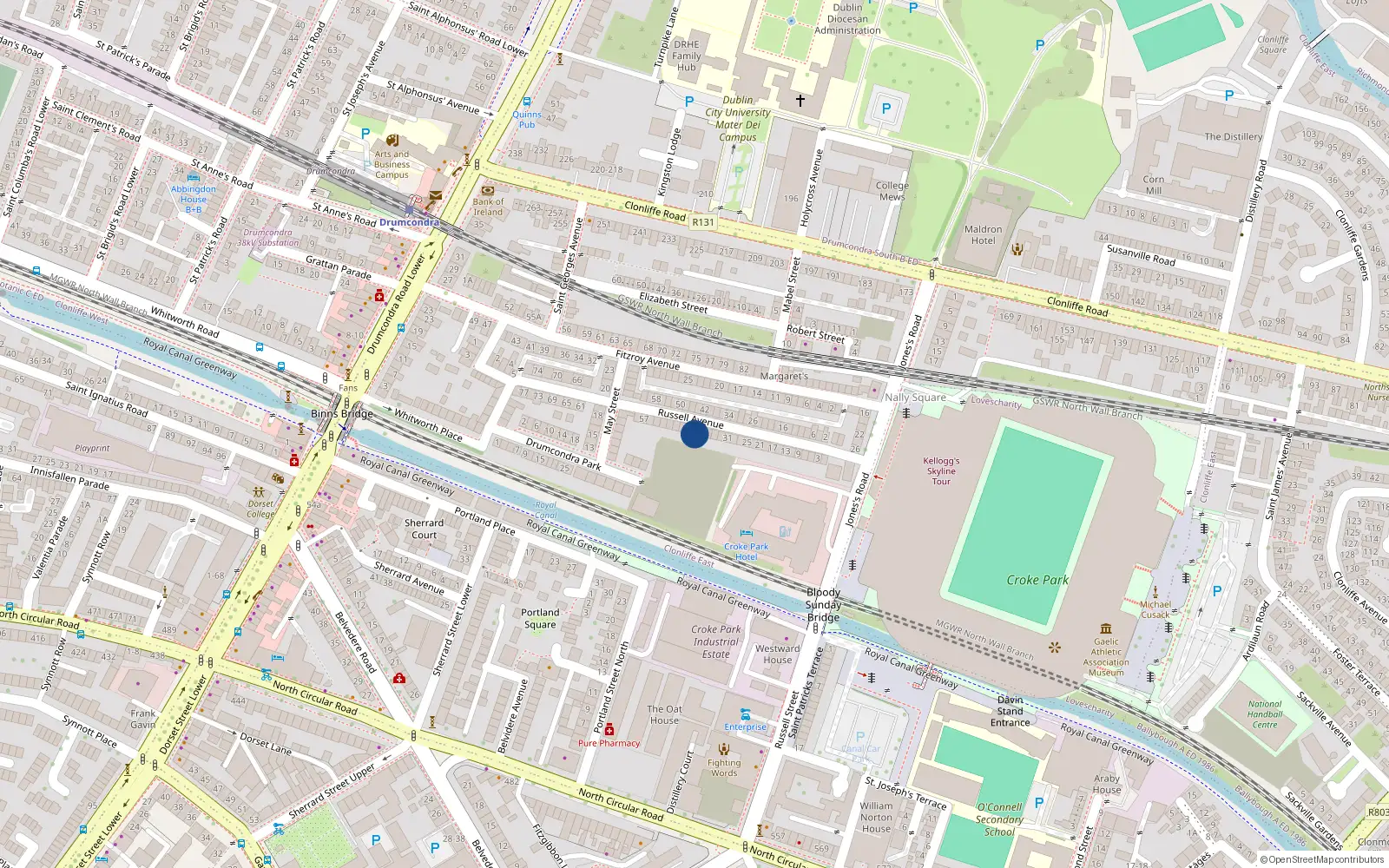 Overhead map showing the location of 43 Russell Avenue, Dublin 3