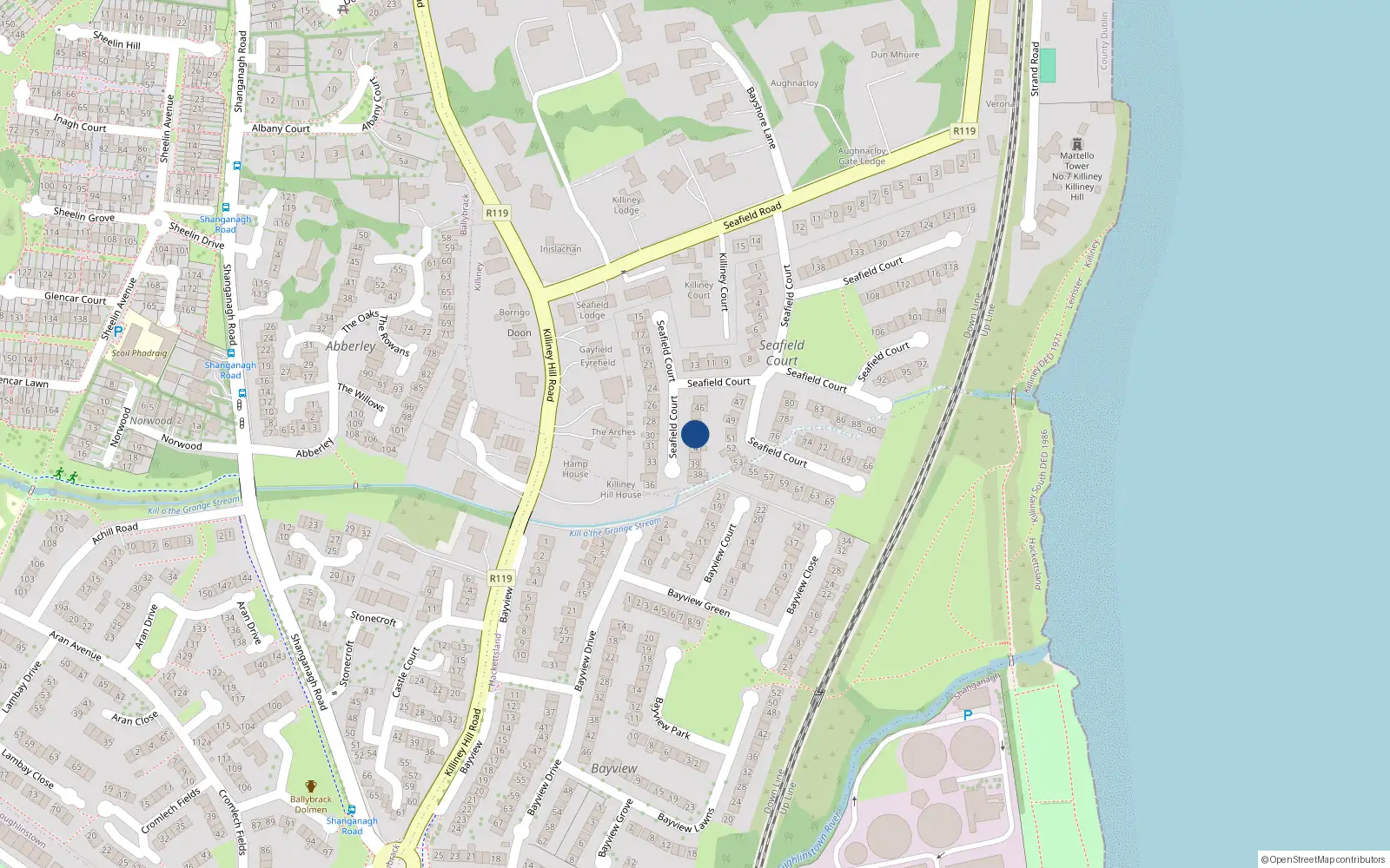 Overhead map showing the location of 43 Seafield Court, Killiney, Dublin