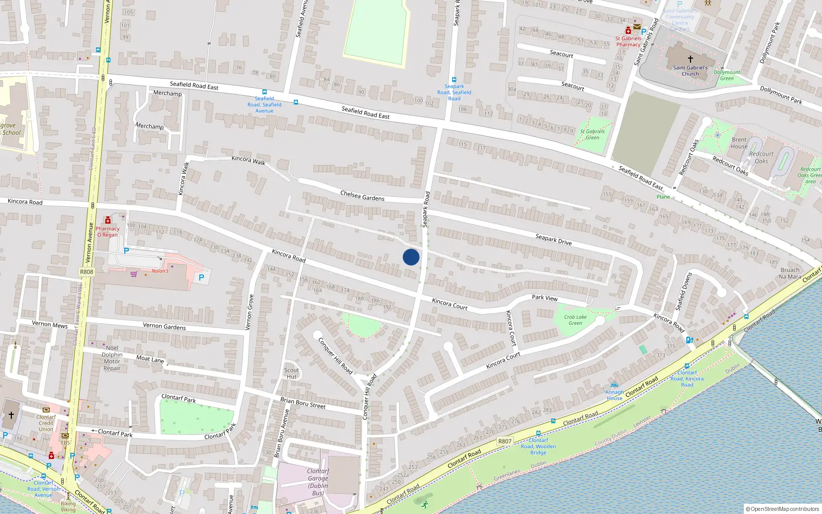 Overhead map showing the location of 43 Seapark Road, Clontarf, Dublin 3