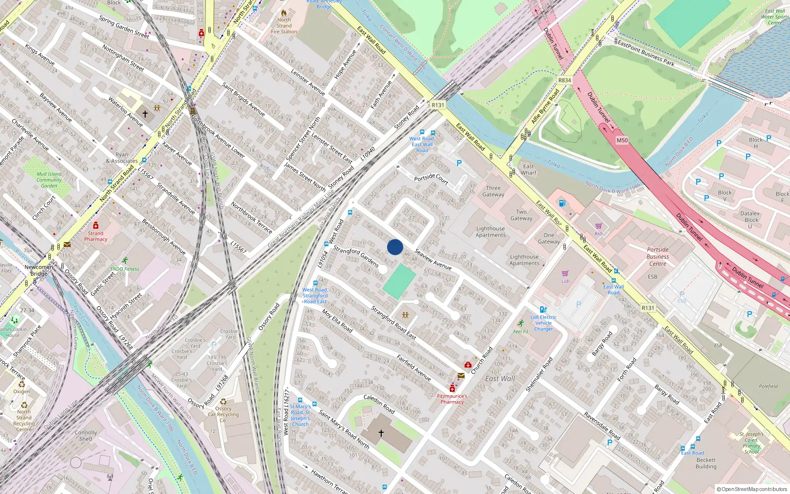 Overhead map showing the location of 43 Seaview Avenue, East Wall, Dublin 3
