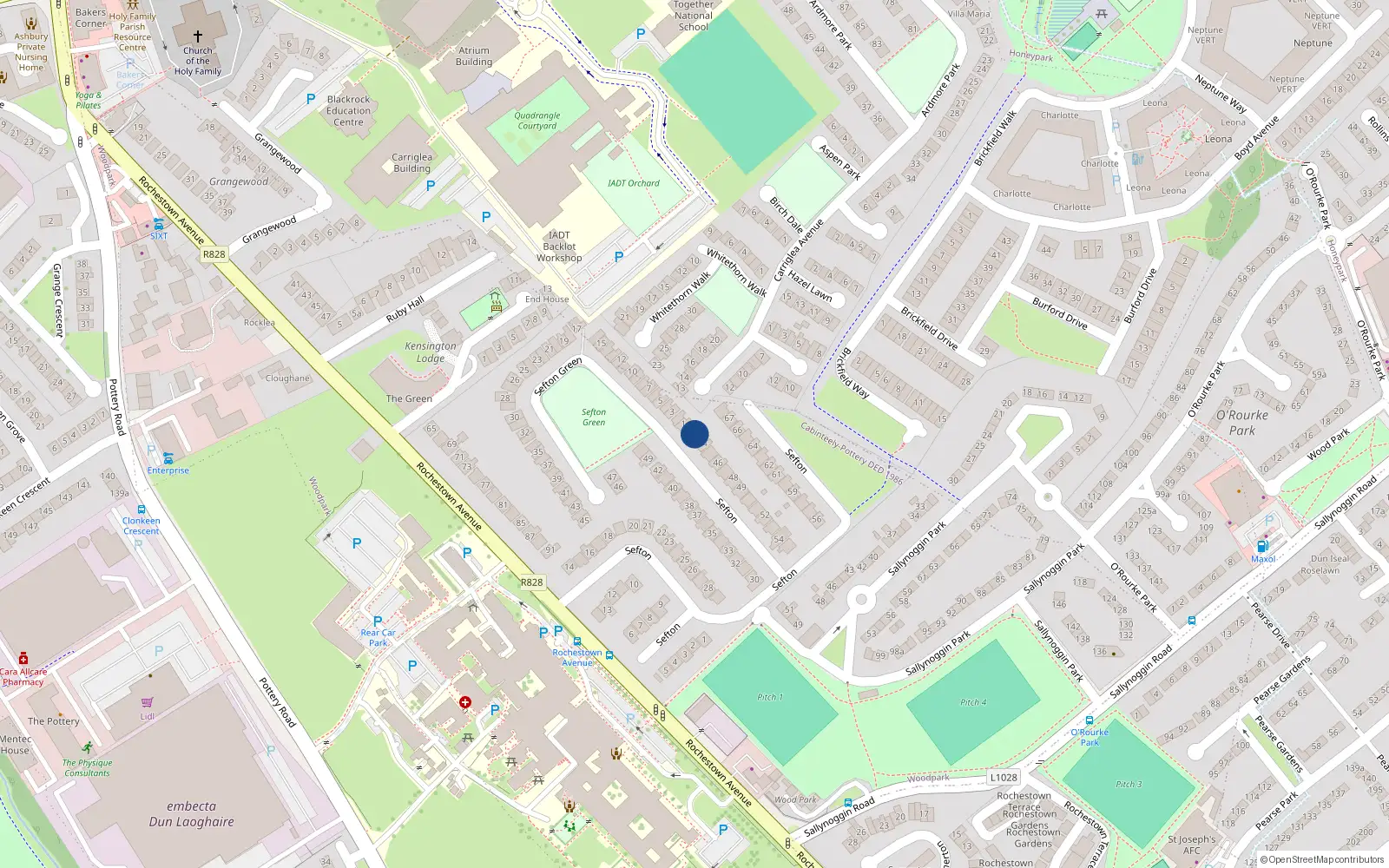 Overhead map showing the location of 43 Sefton, Dun Laoghaire