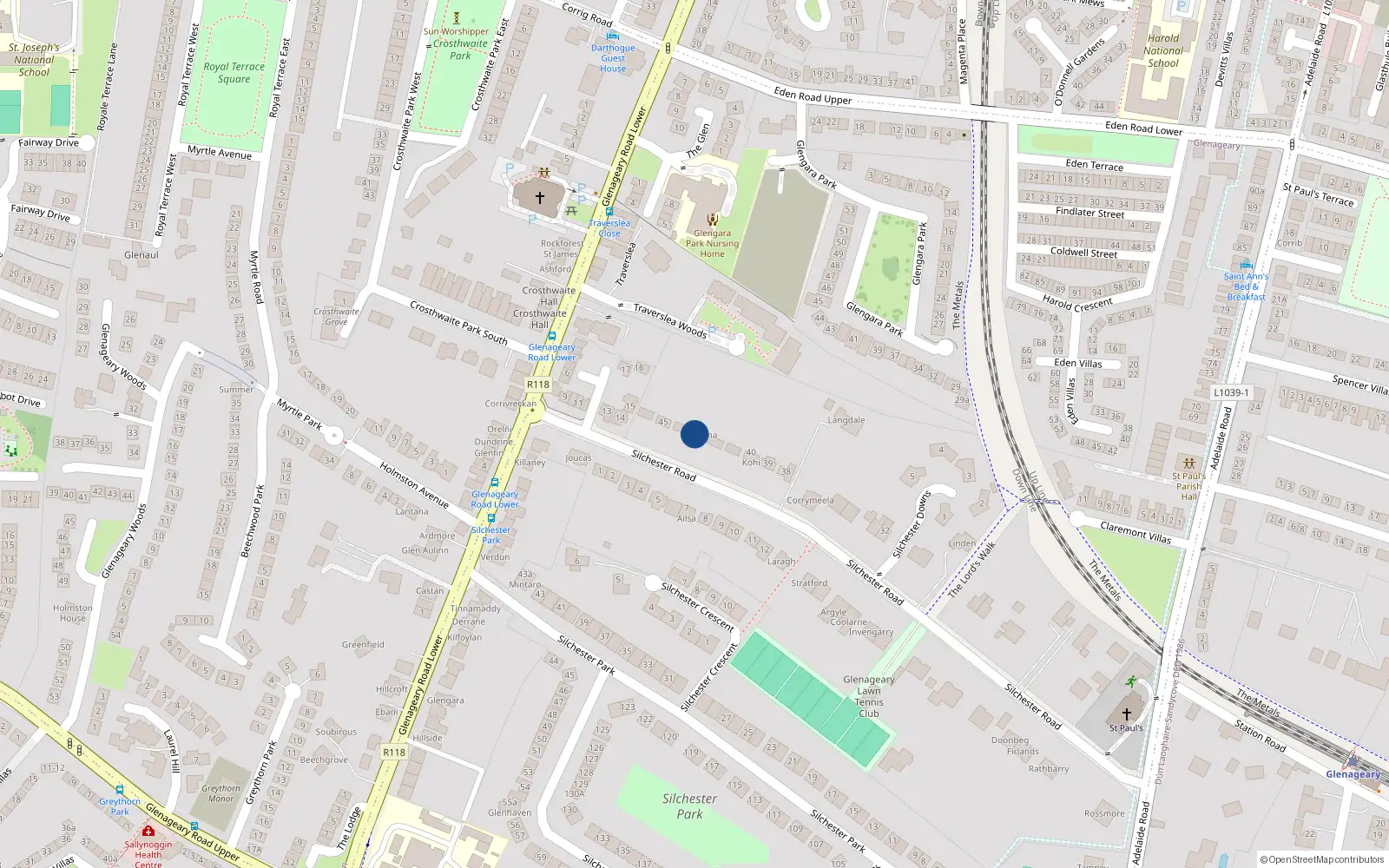 Overhead map showing the location of 43 Silchester Road, Glenageary, Co Dublin