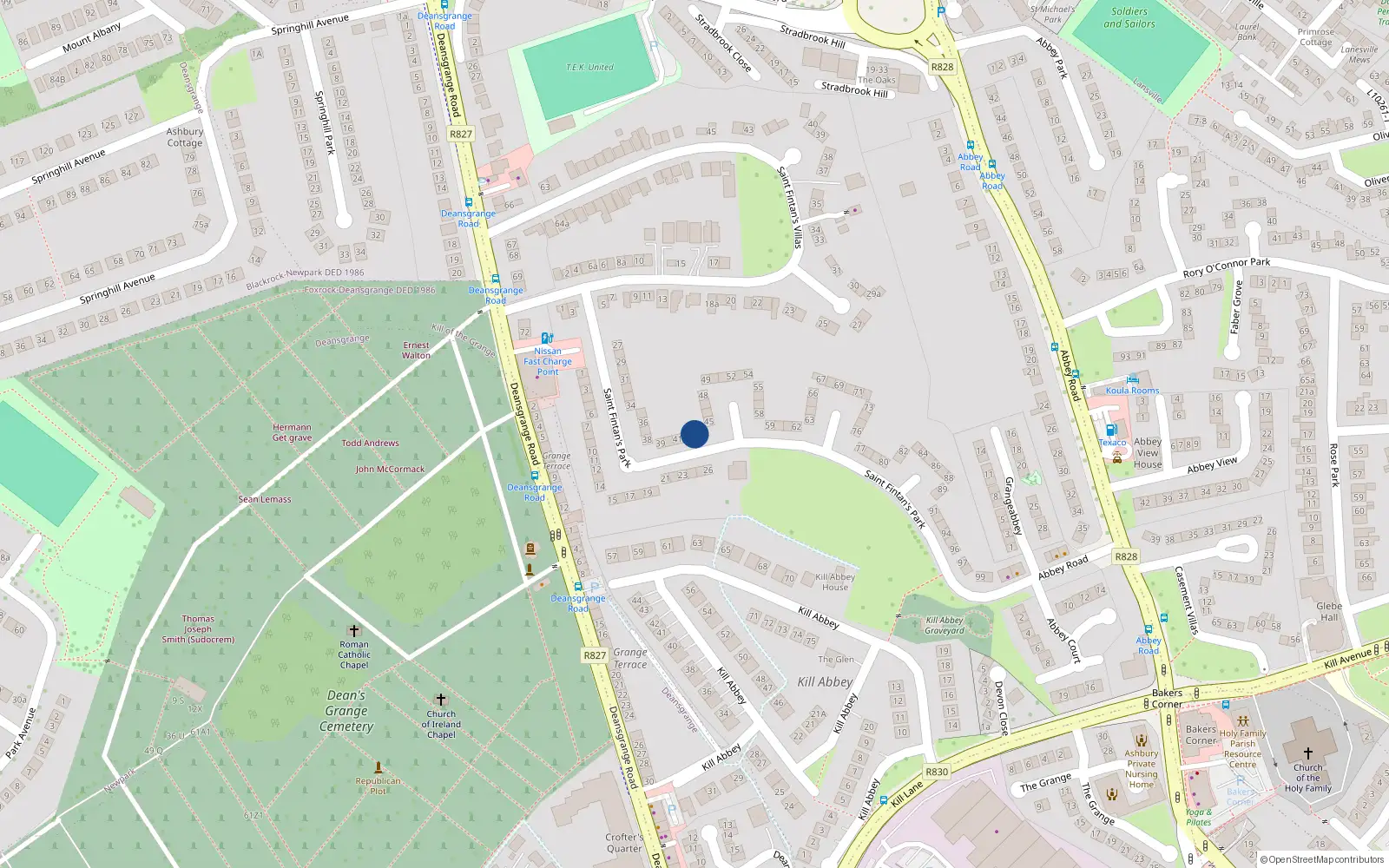 Overhead map showing the location of 43 Saint Fintan's Park, Blackrock