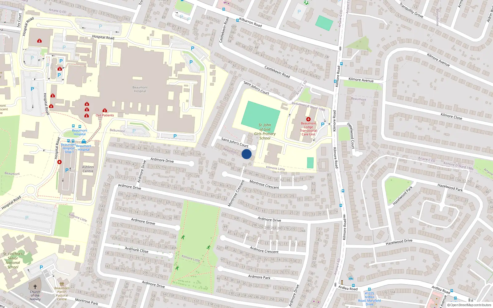 Overhead map showing the location of 43 St Johns Court, Artane