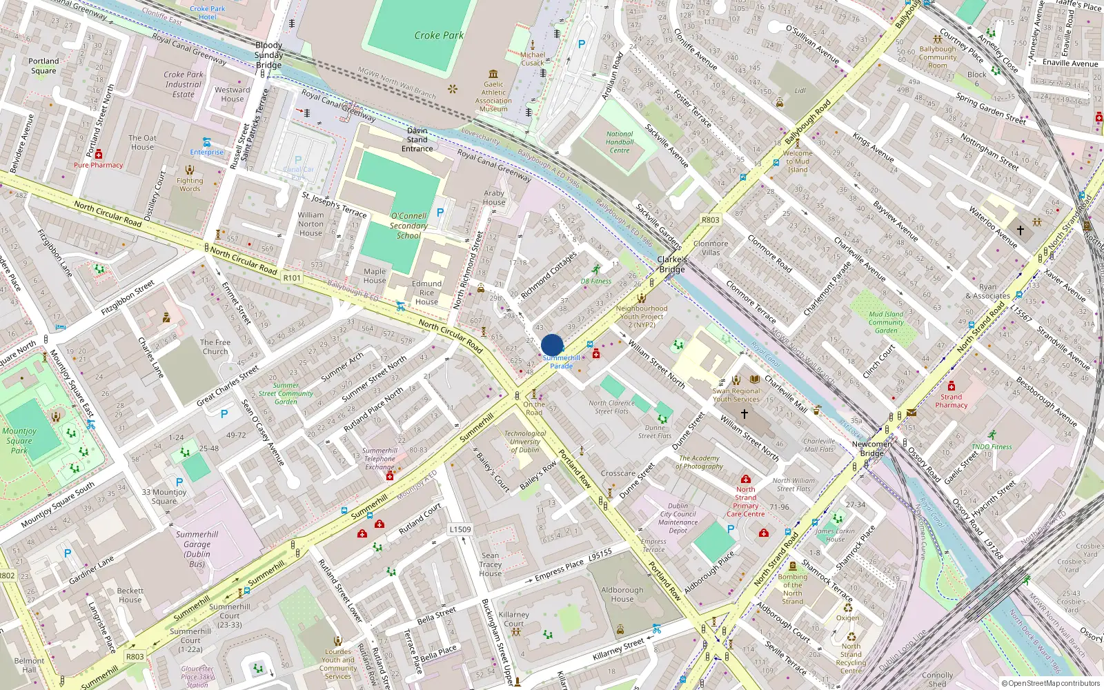 Overhead map showing the location of 43 Summerhill Parade, Dublin 1