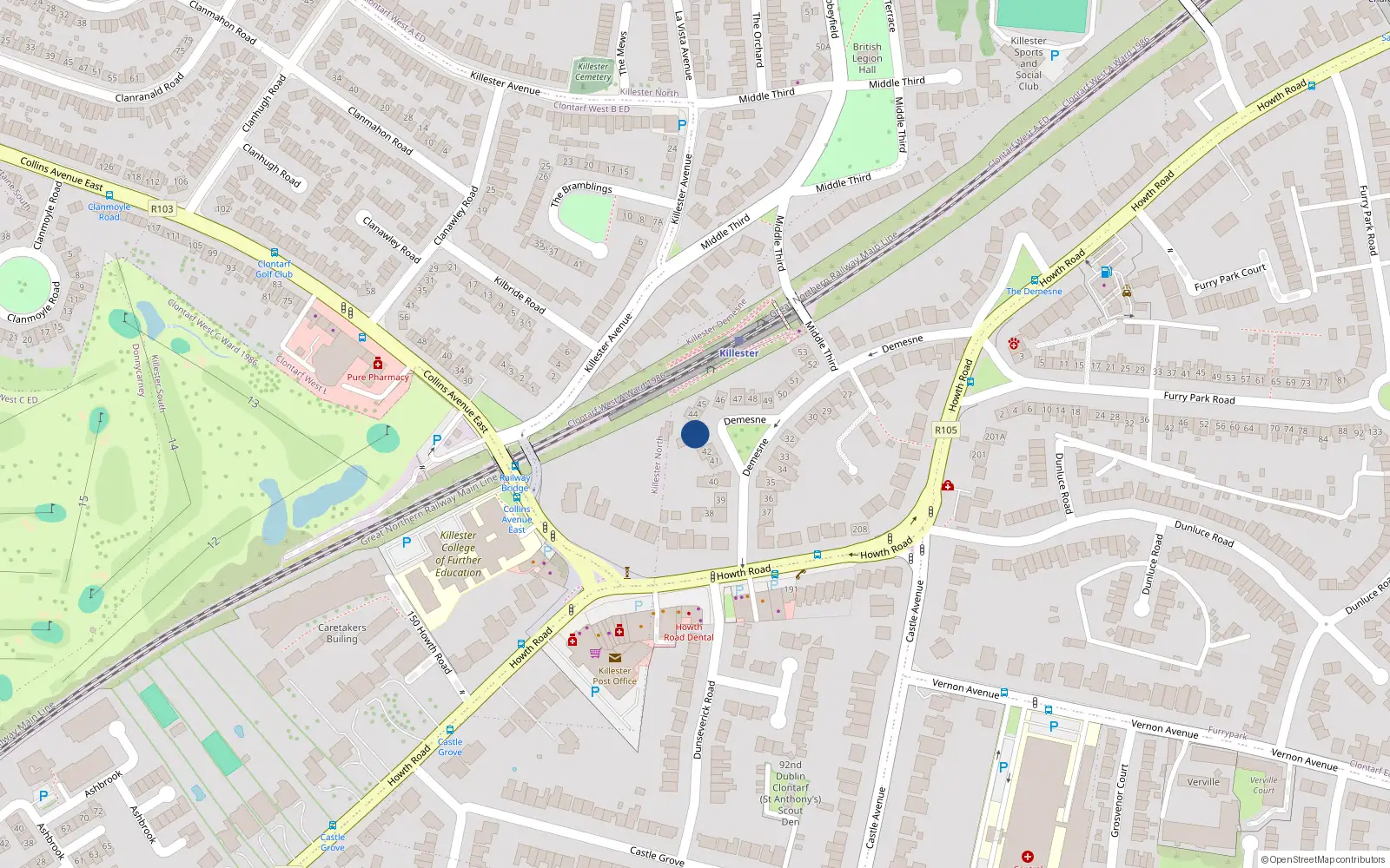 Overhead map showing the location of 43 The Demesne, Dublin 5