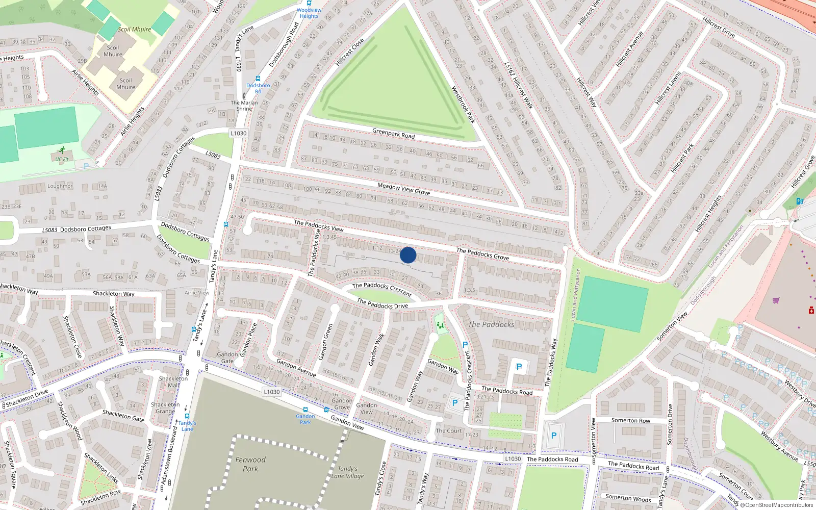 Overhead map showing the location of 43 The Paddocks Grove, Lucan