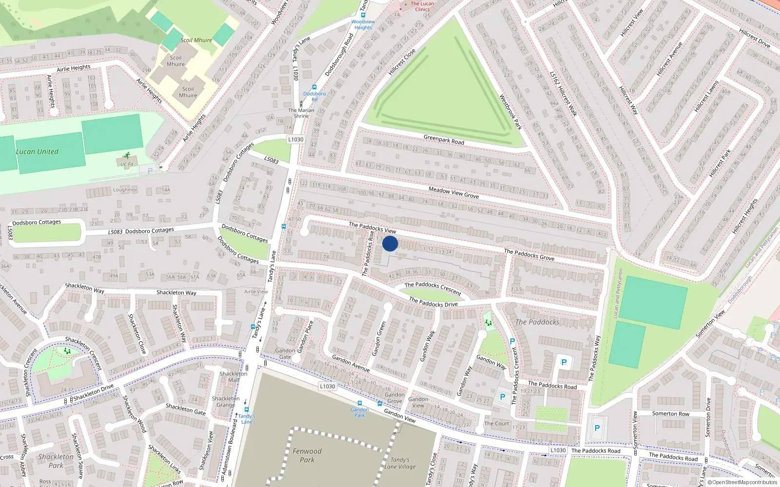 Overhead map showing the location of 43 The Paddocks View, Lucan