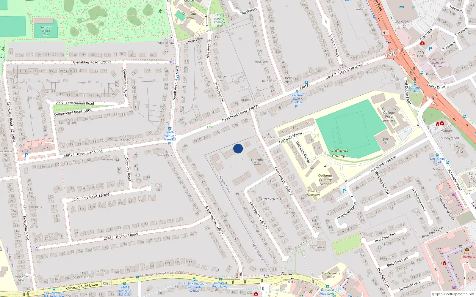Overhead map showing the location of 43 Thornhill Oaks, Blackrock