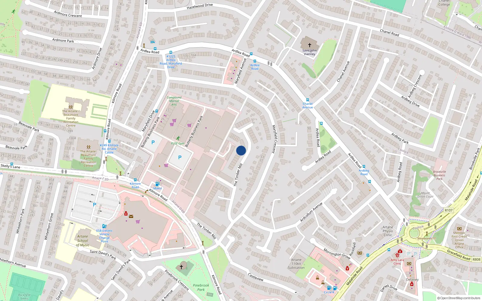 Overhead map showing the location of 43 Timber Mills, Kilmore Road, Artane Dublin 5