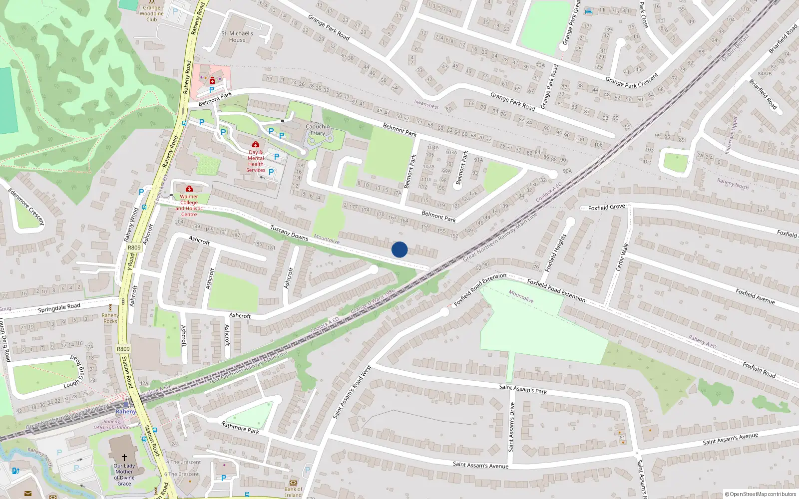 Overhead map showing the location of 43 Tuscany Downs, Dublin 5