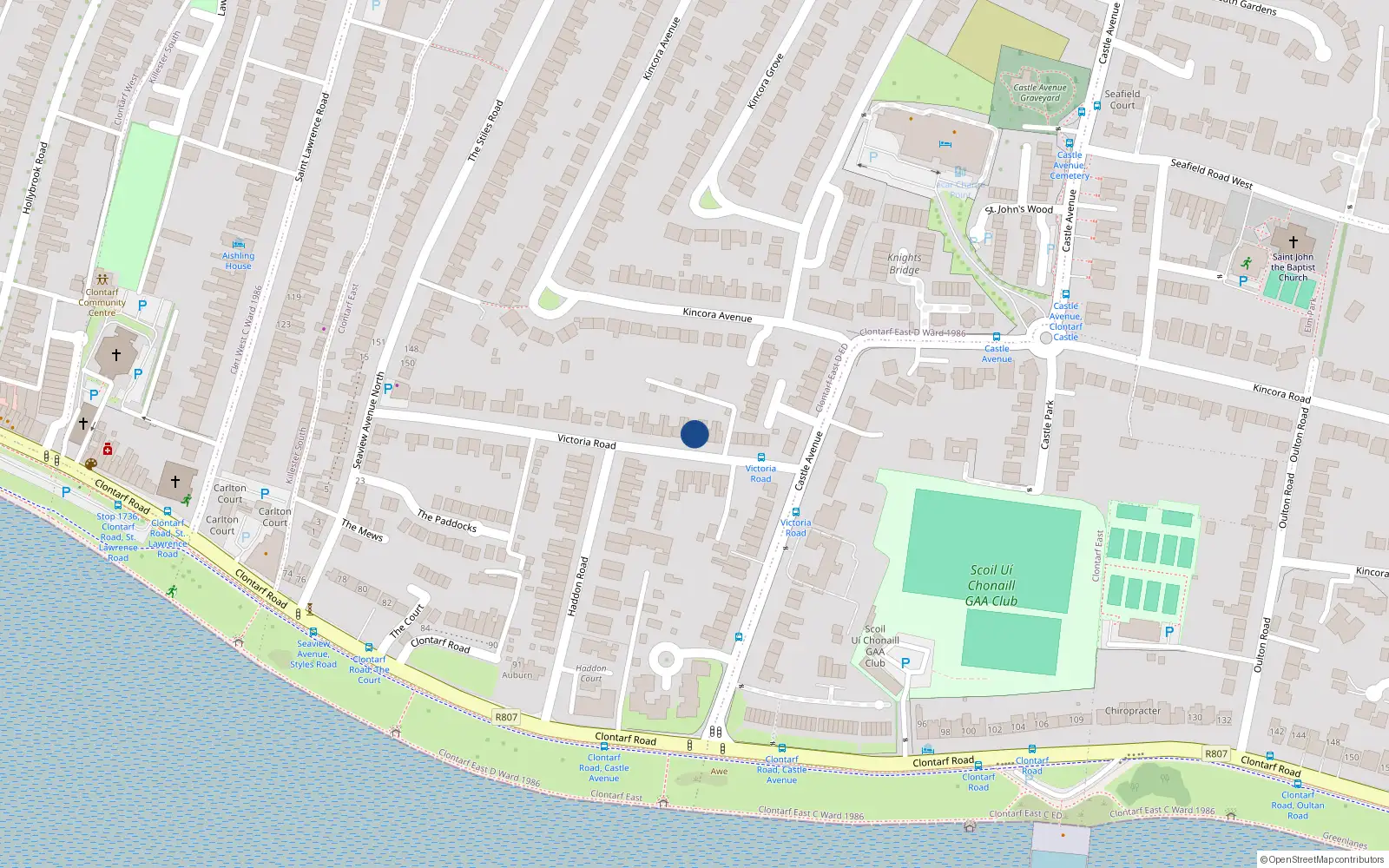 Overhead map showing the location of 43 Victoria Road, Clontarf, Dublin 3