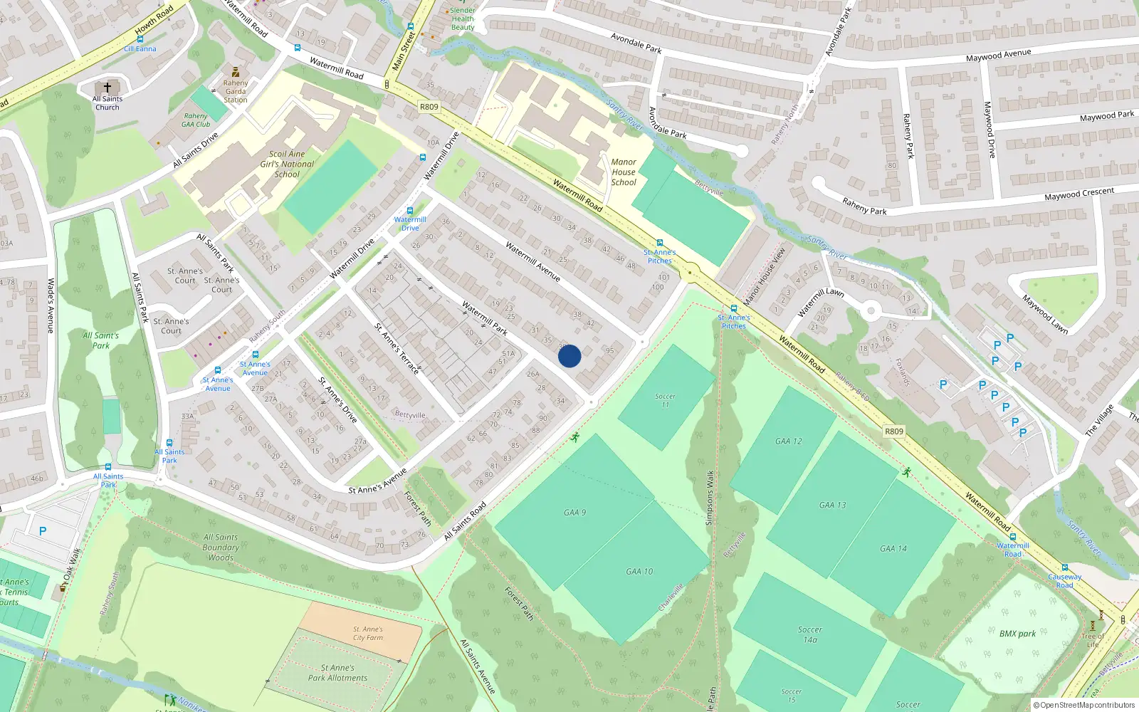 Overhead map showing the location of 43 Watermill Park, Dublin 5