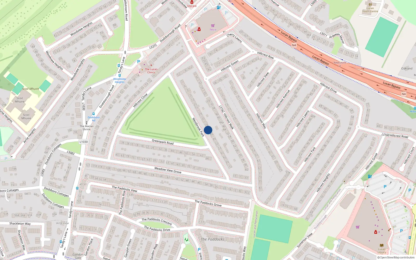 Overhead map showing the location of 43 Westbrook Park, Hillcrest, Lucan