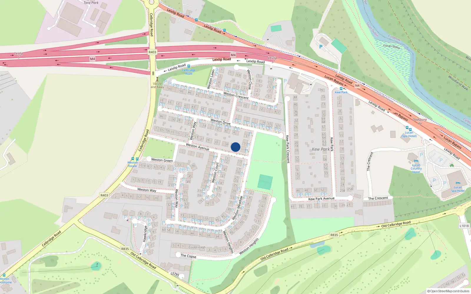 Overhead map showing the location of 43 Weston Avenue, Lucan