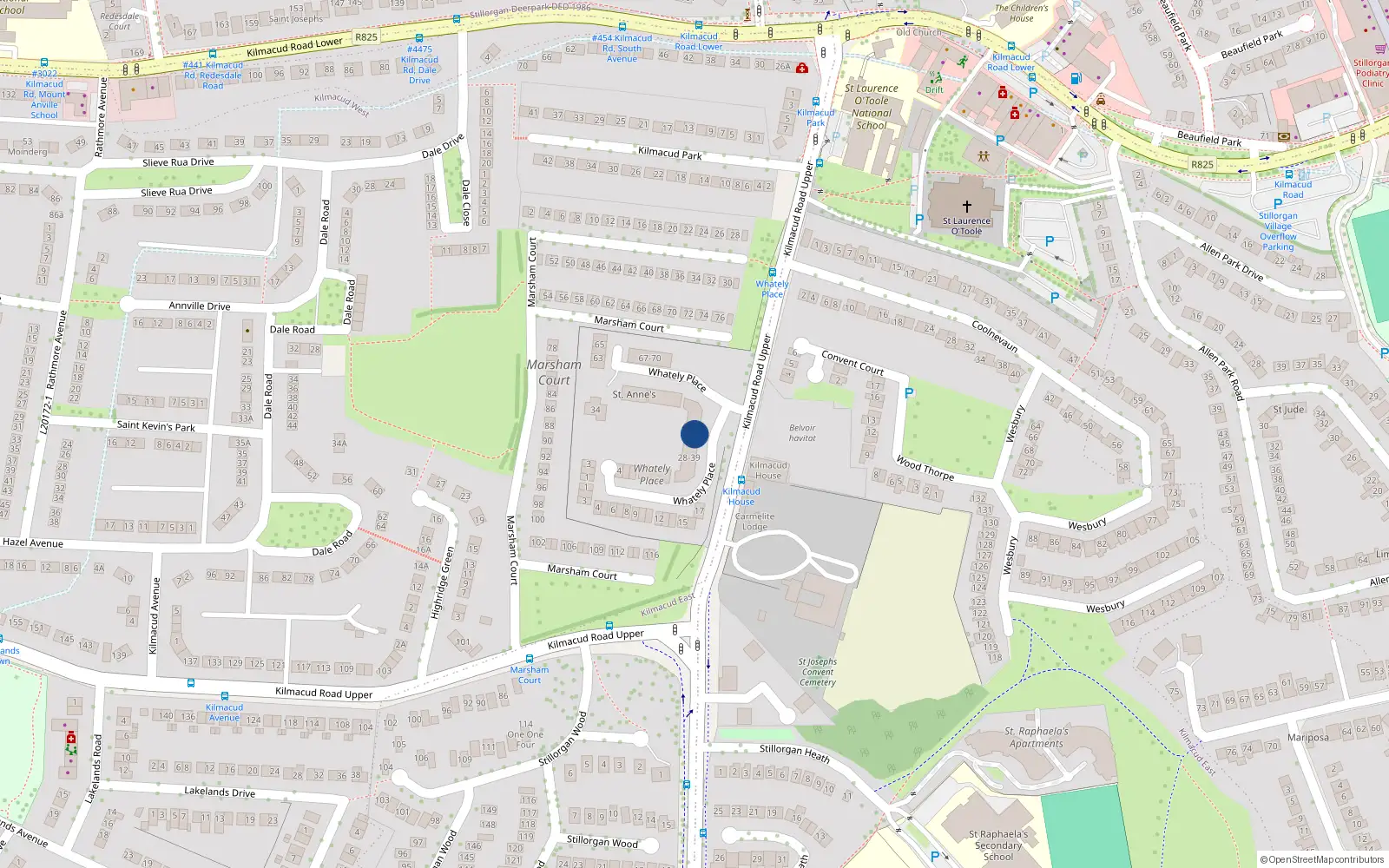 Overhead map showing the location of 43 Whately Place, Stillorgan
