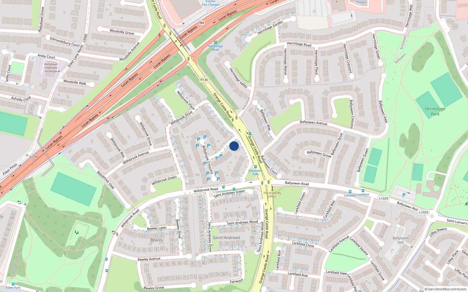 Overhead map showing the location of 43 Willsbrook Drive, Lucan