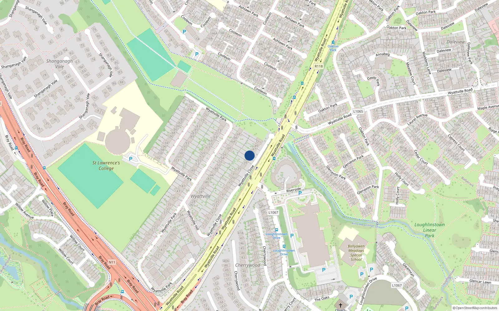 Overhead map showing the location of 43 Wyattville Close, Co Dublin