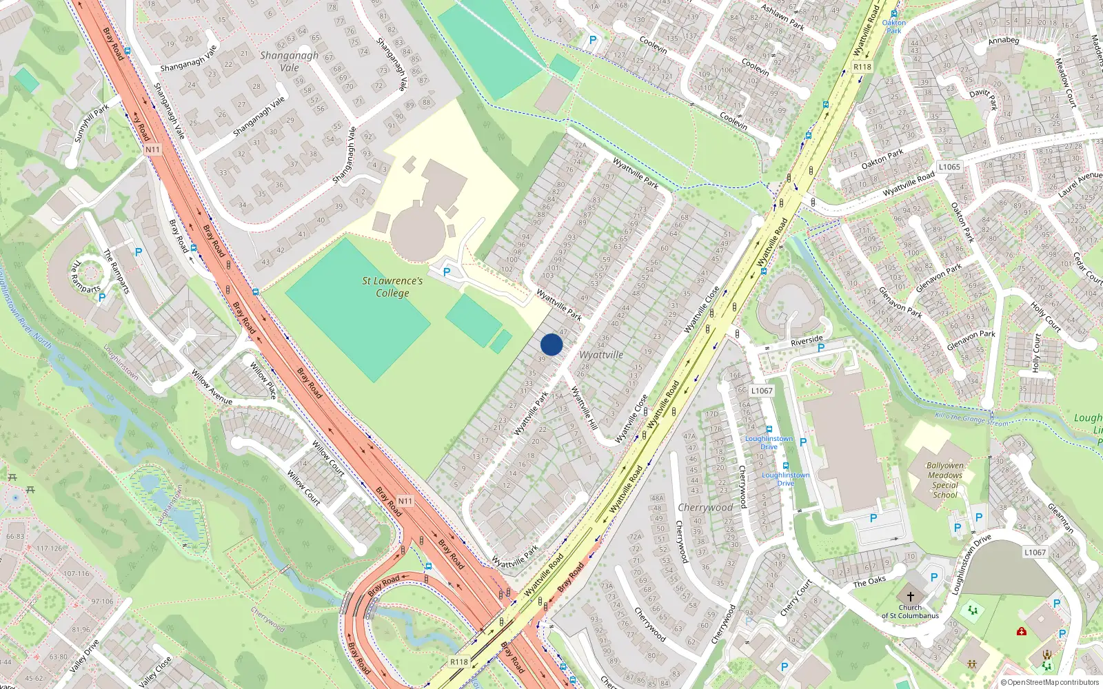Overhead map showing the location of 43 Wyattville Park, Co. Dublin