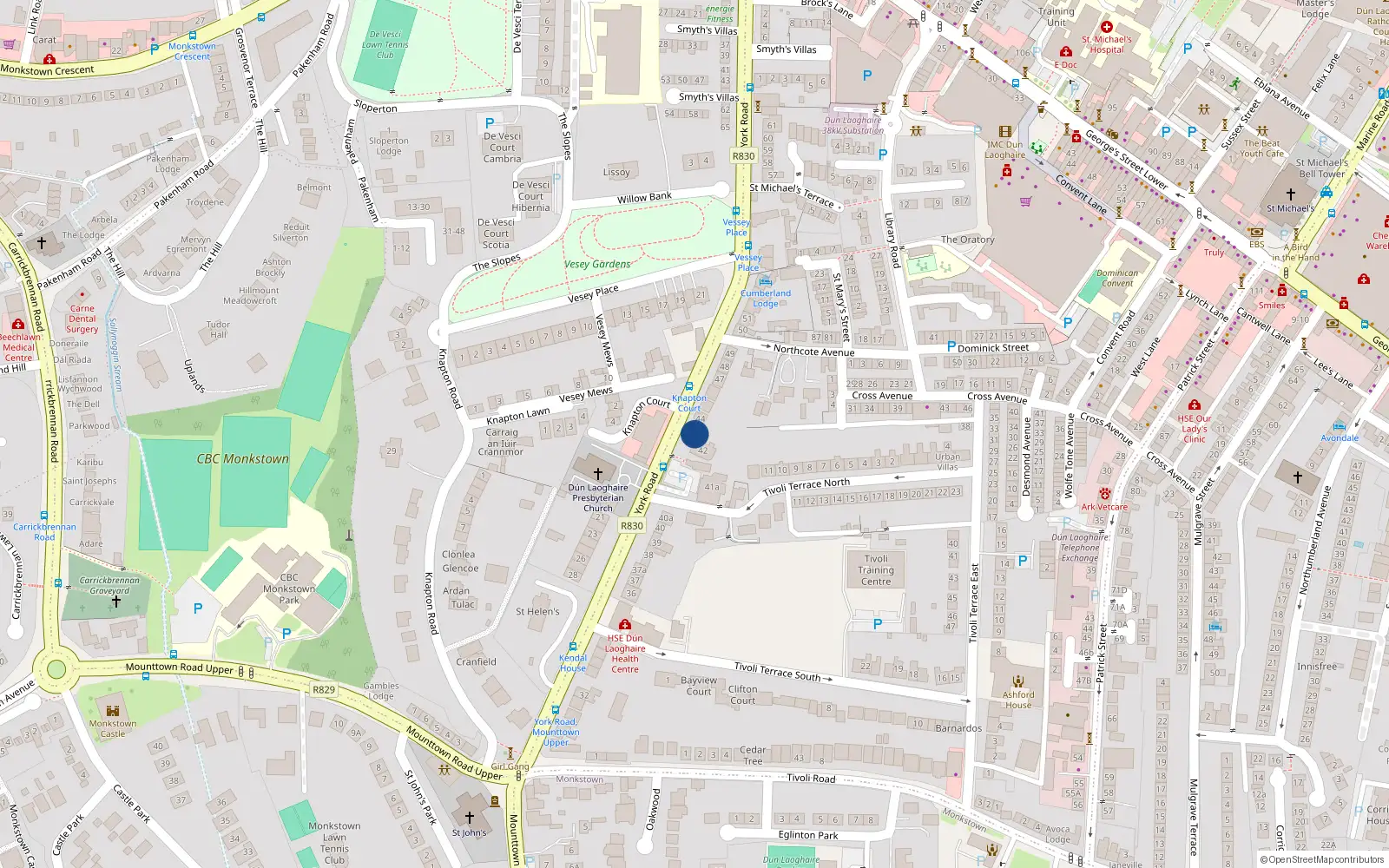 Overhead map showing the location of 43 York Road, Dun Laoghaire, Dublin