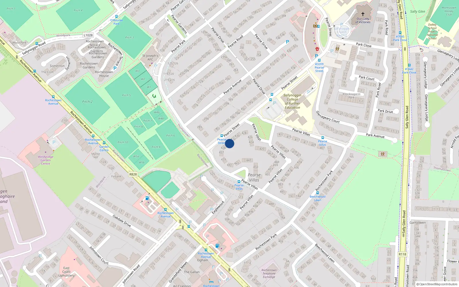 Overhead map showing the location of 433 Pearse Villas, Sallynoggin, Dublin