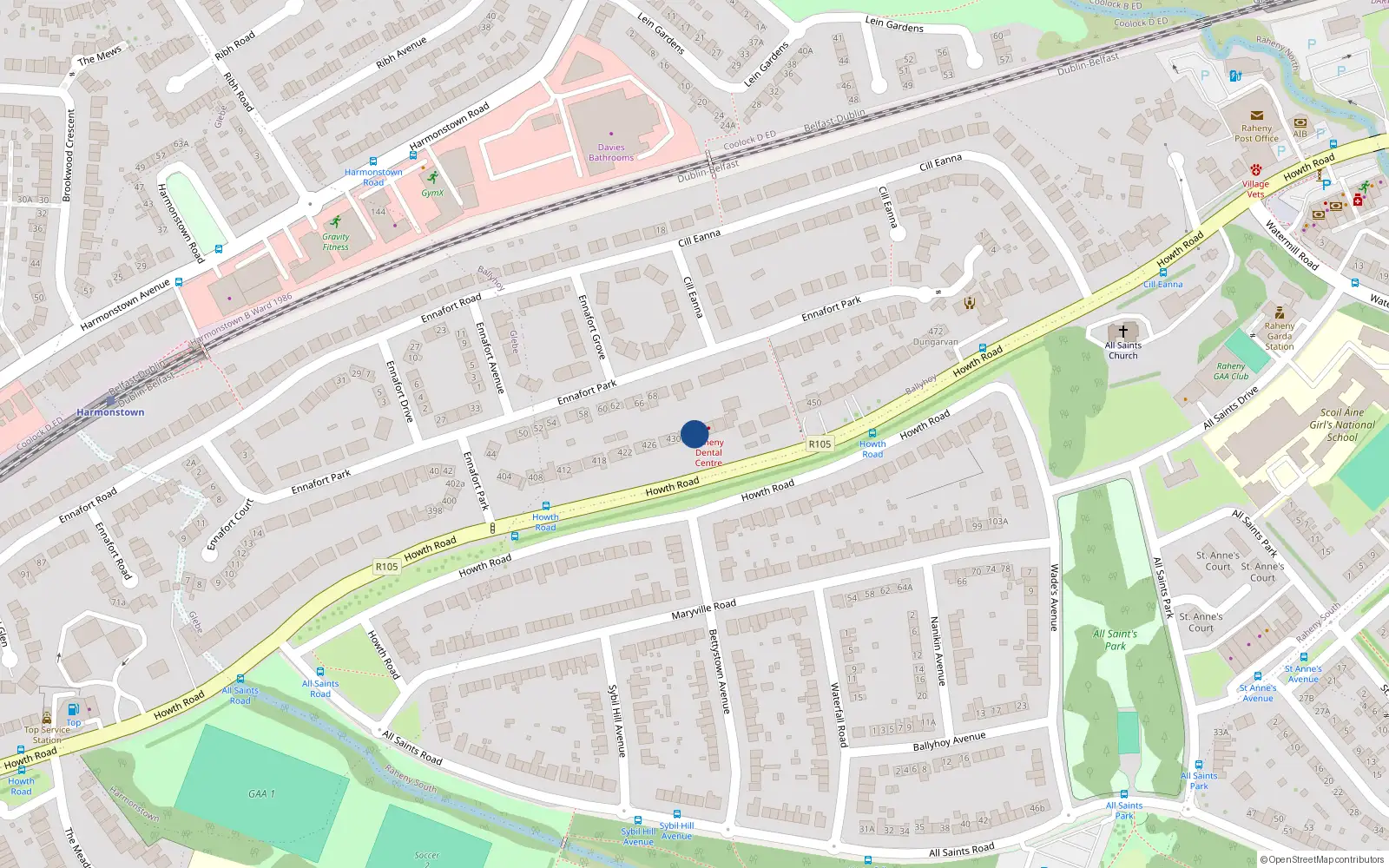Overhead map showing the location of 434 Howth Road, Raheny, Dublin 5
