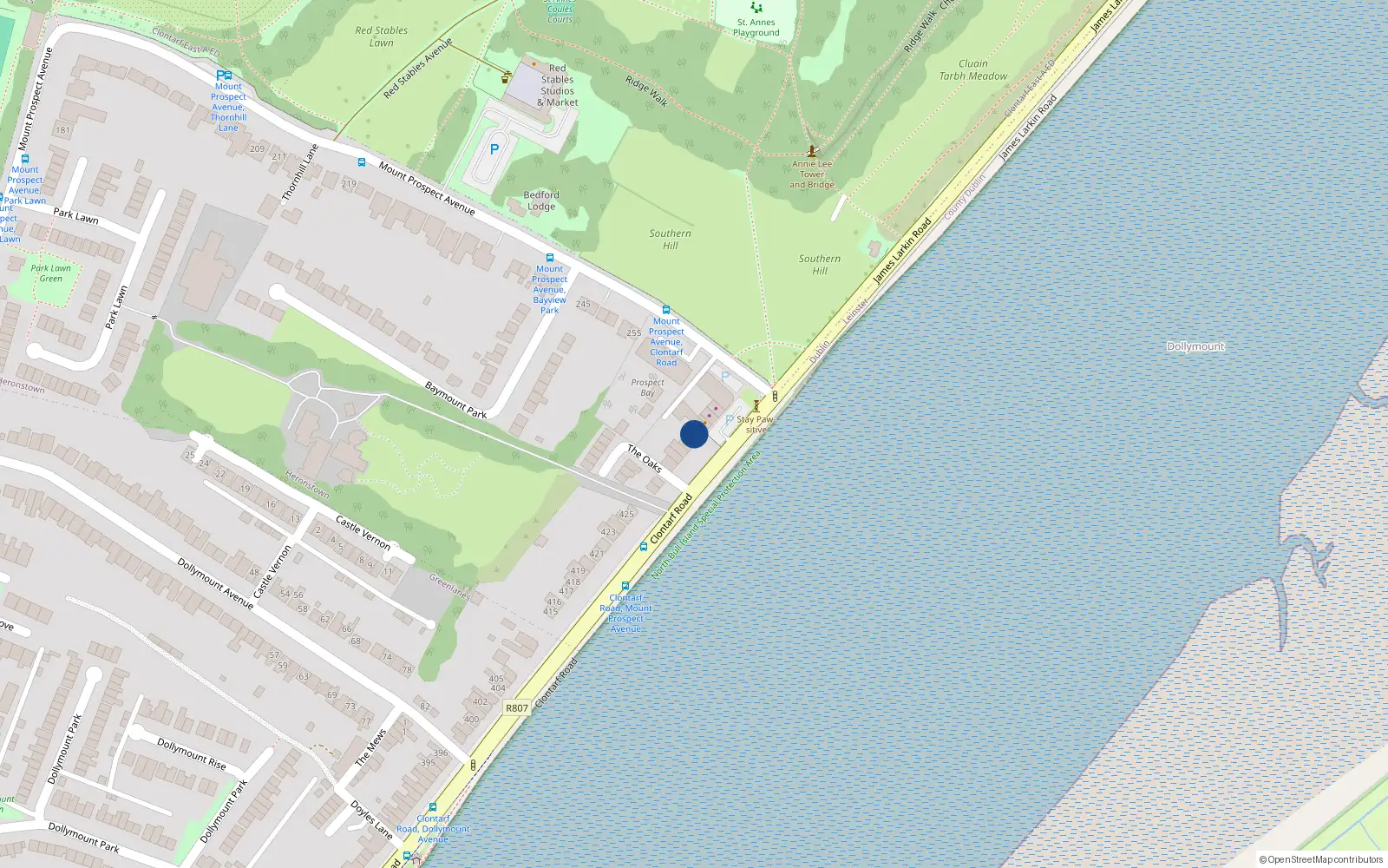 Overhead map showing the location of 435 Clontarf Road, Dublin 3