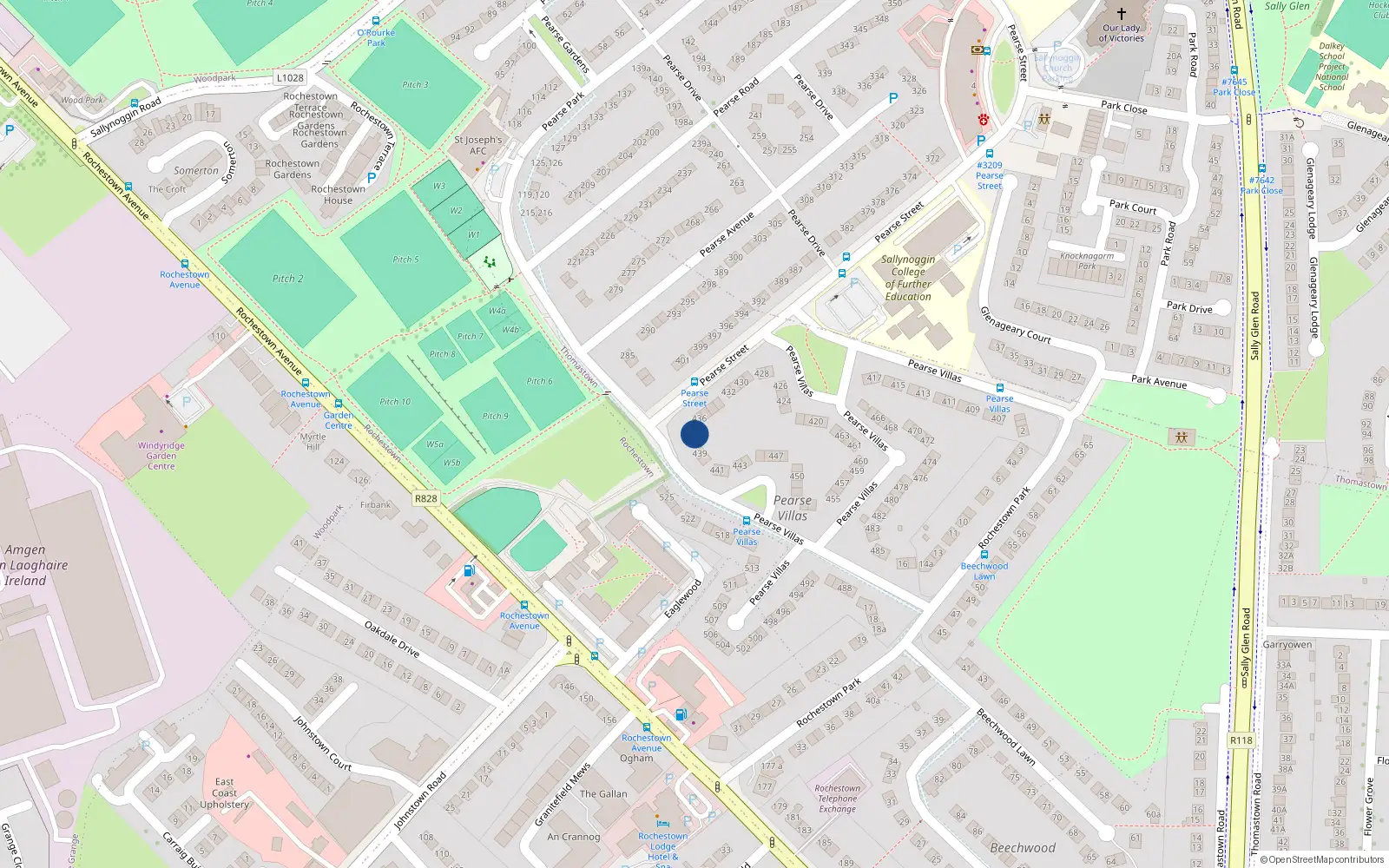 Overhead map showing the location of 437 Pearse Villas, Sallynoggin, Dublin