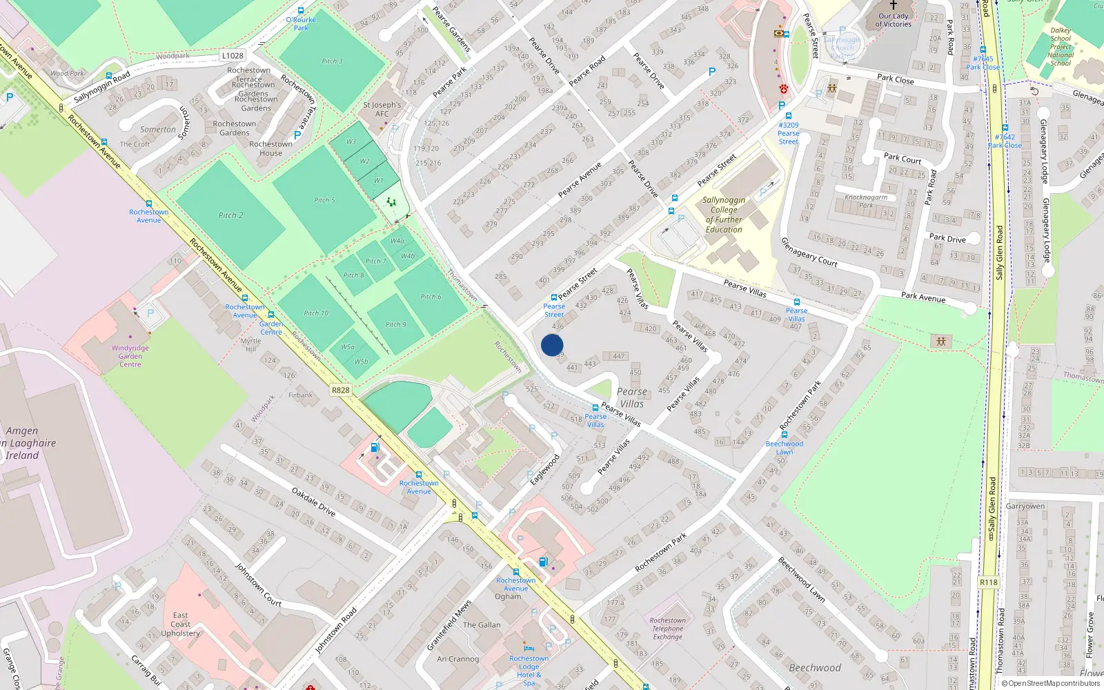 Overhead map showing the location of 438 Pearse Villas, Sallynoggin, Dublin