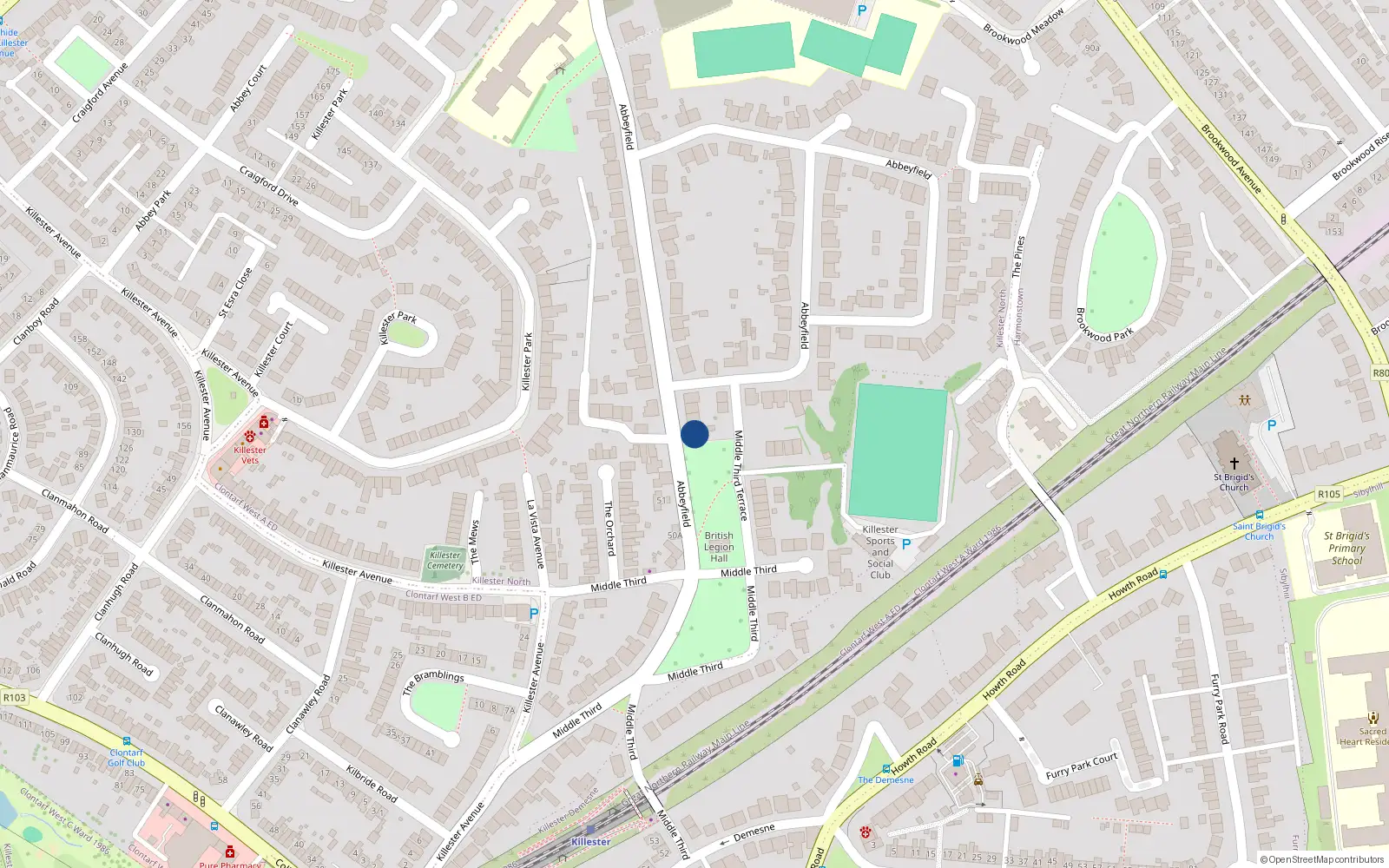 Overhead map showing the location of 43A Abbeyfield, Killester, Dublin 5
