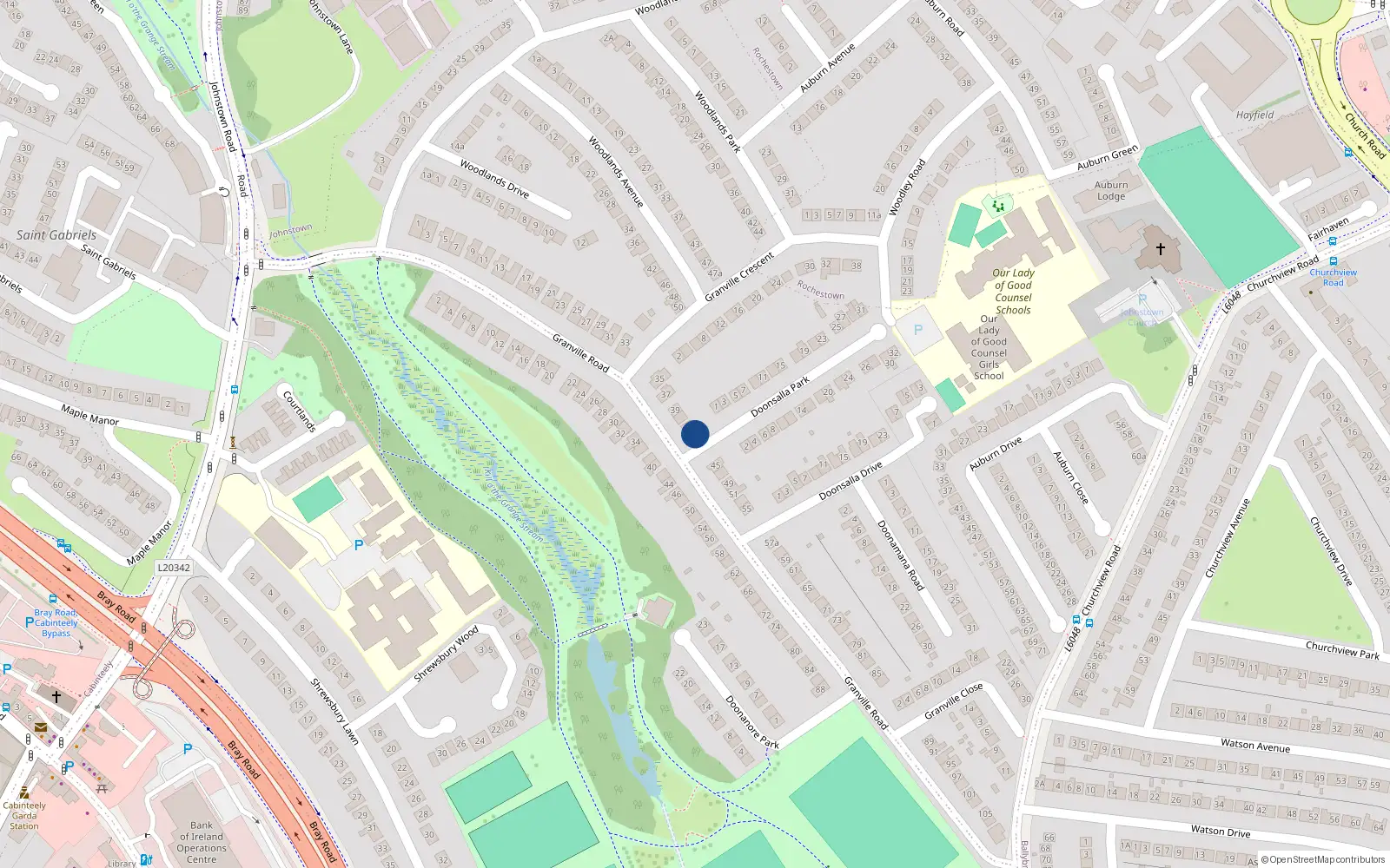 Overhead map showing the location of 43A Granville Road, Dublin