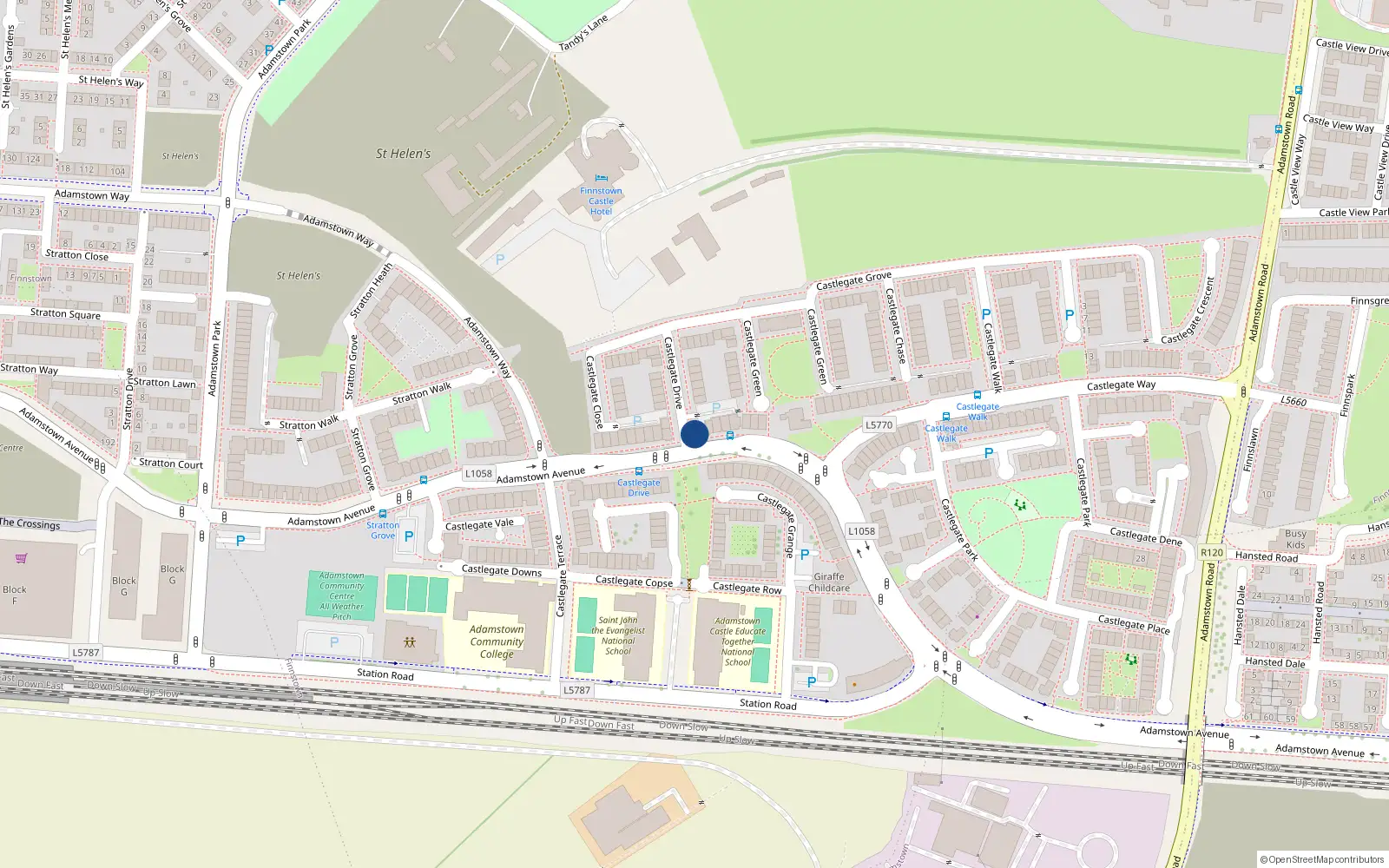 Overhead map showing the location of 44 Adamstown Avenue, Adamstown, Dublin