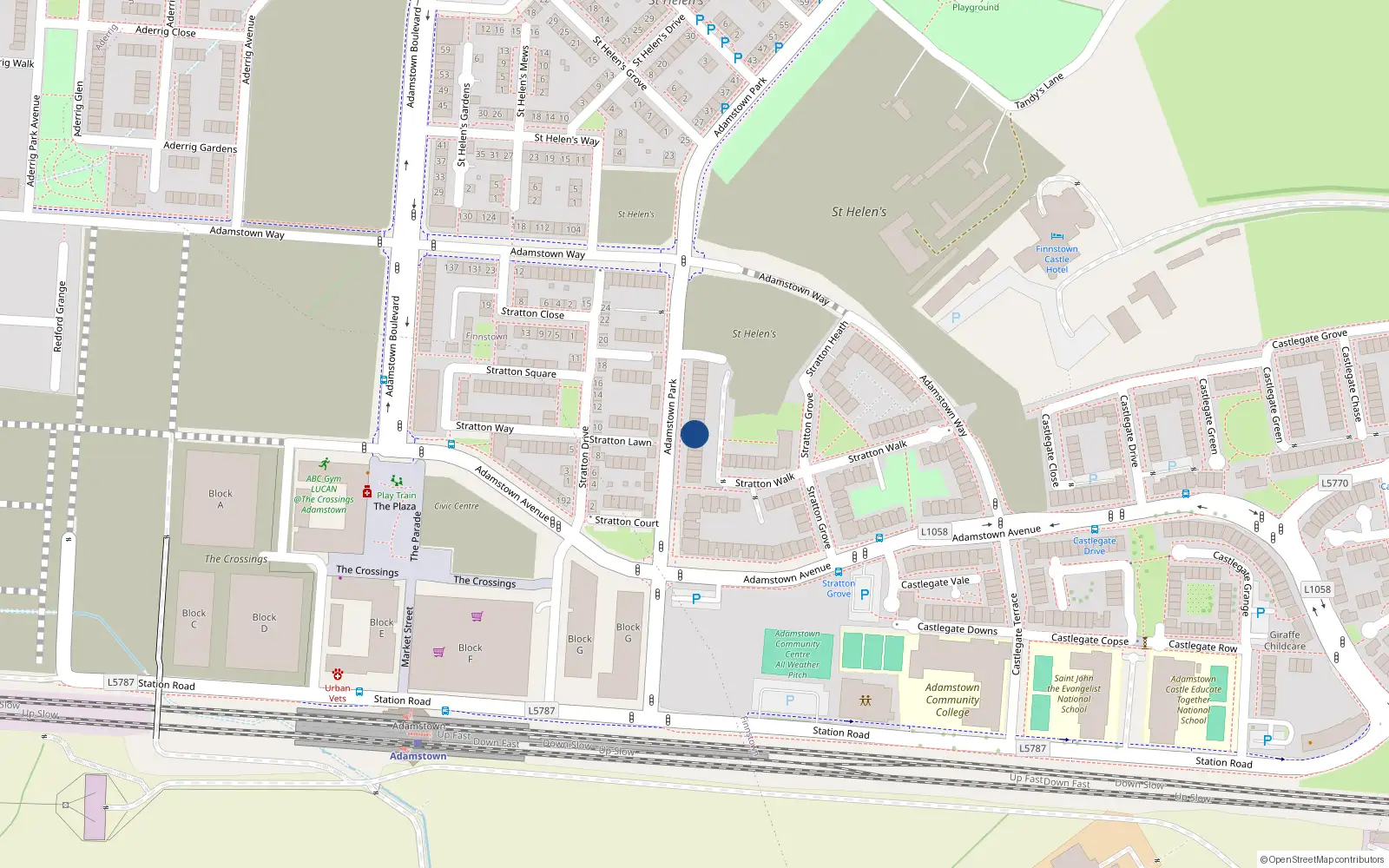 Overhead map showing the location of 44 Adamstown Park, Lucan