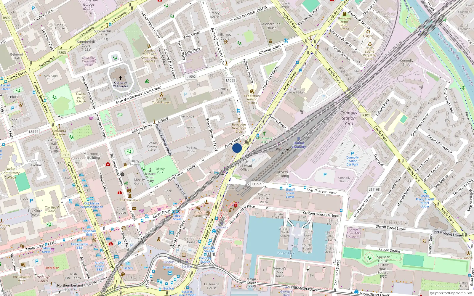 Overhead map showing the location of 44 Amiens Street, Dublin 1