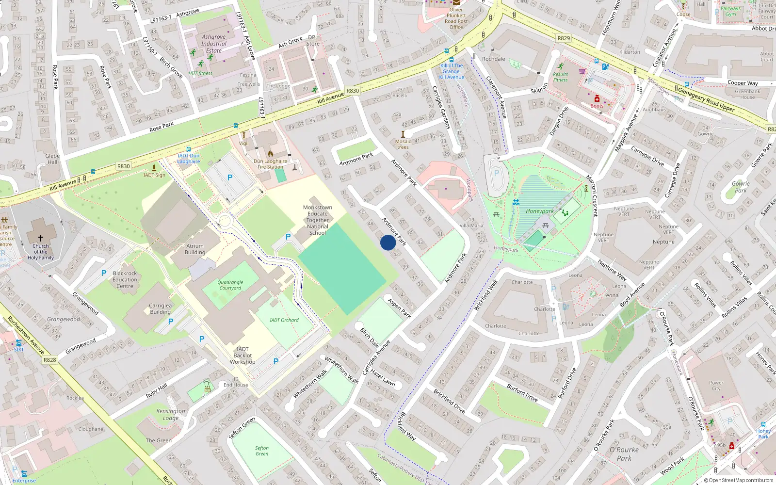 Overhead map showing the location of 44 Ardmore Park, Dublin