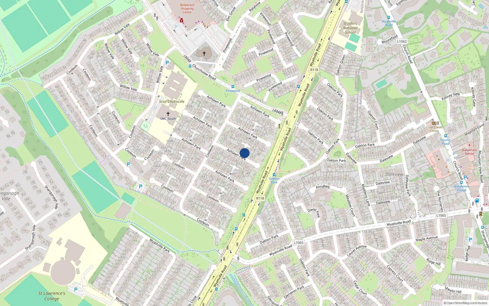 Overhead map showing the location of 44 Ashlawn Park, Ballybrack, Dublin