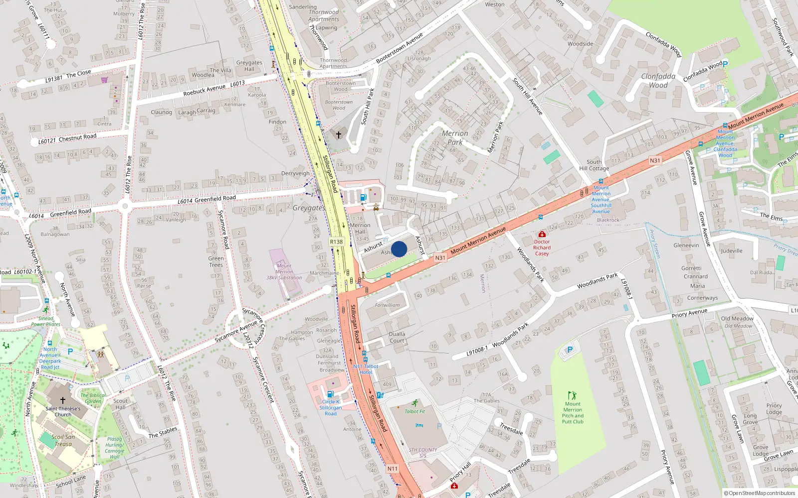 Overhead map showing the location of 44 Ashurst Apts, Mount Merrion Avenue, Blackrock