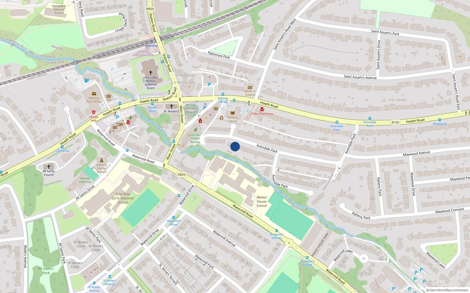 Overhead map showing the location of 44 Avondale Park, Dublin 5