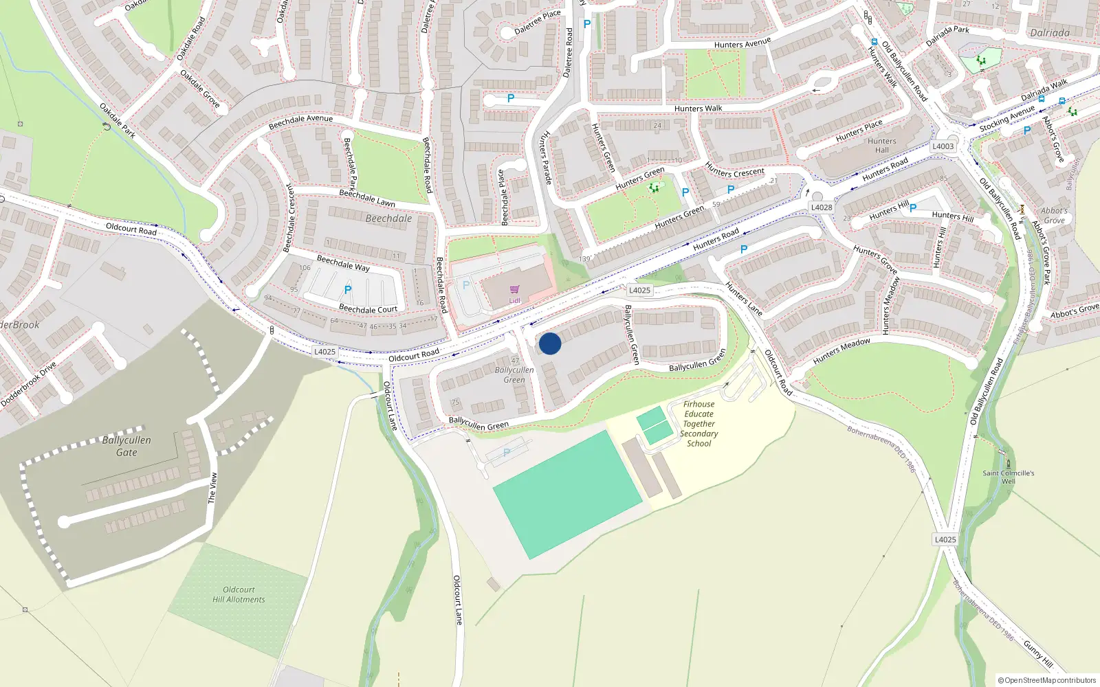 Overhead map showing the location of 44 Ballycullen Green, Dublin 24