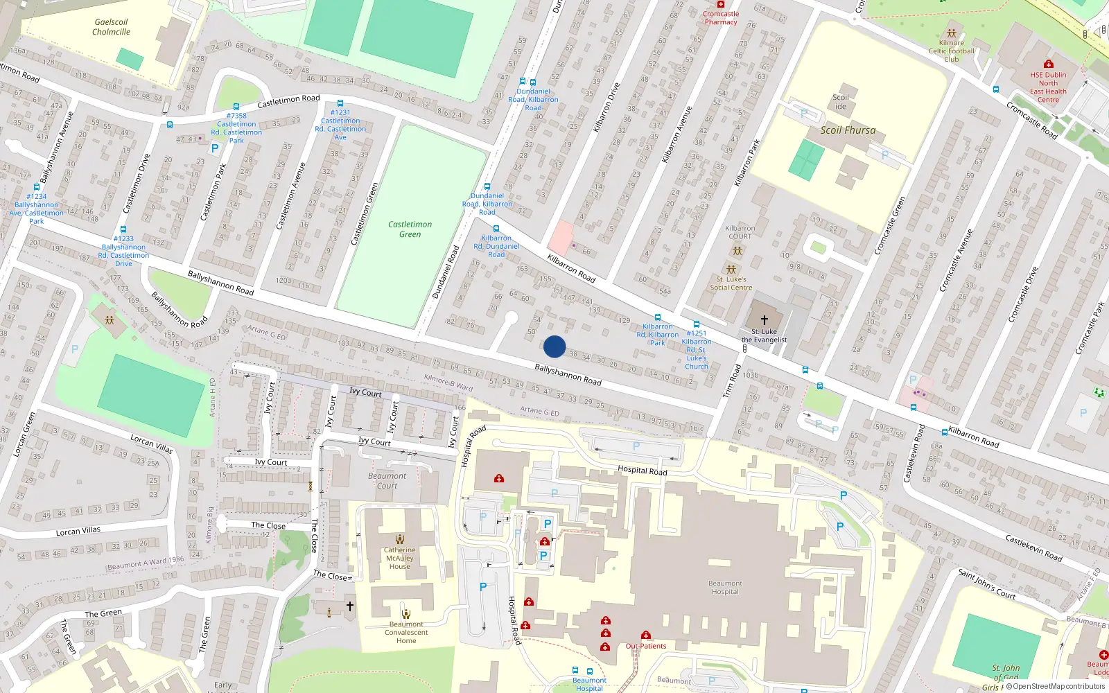 Overhead map showing the location of 44 Ballyshannon Road, Dublin 5