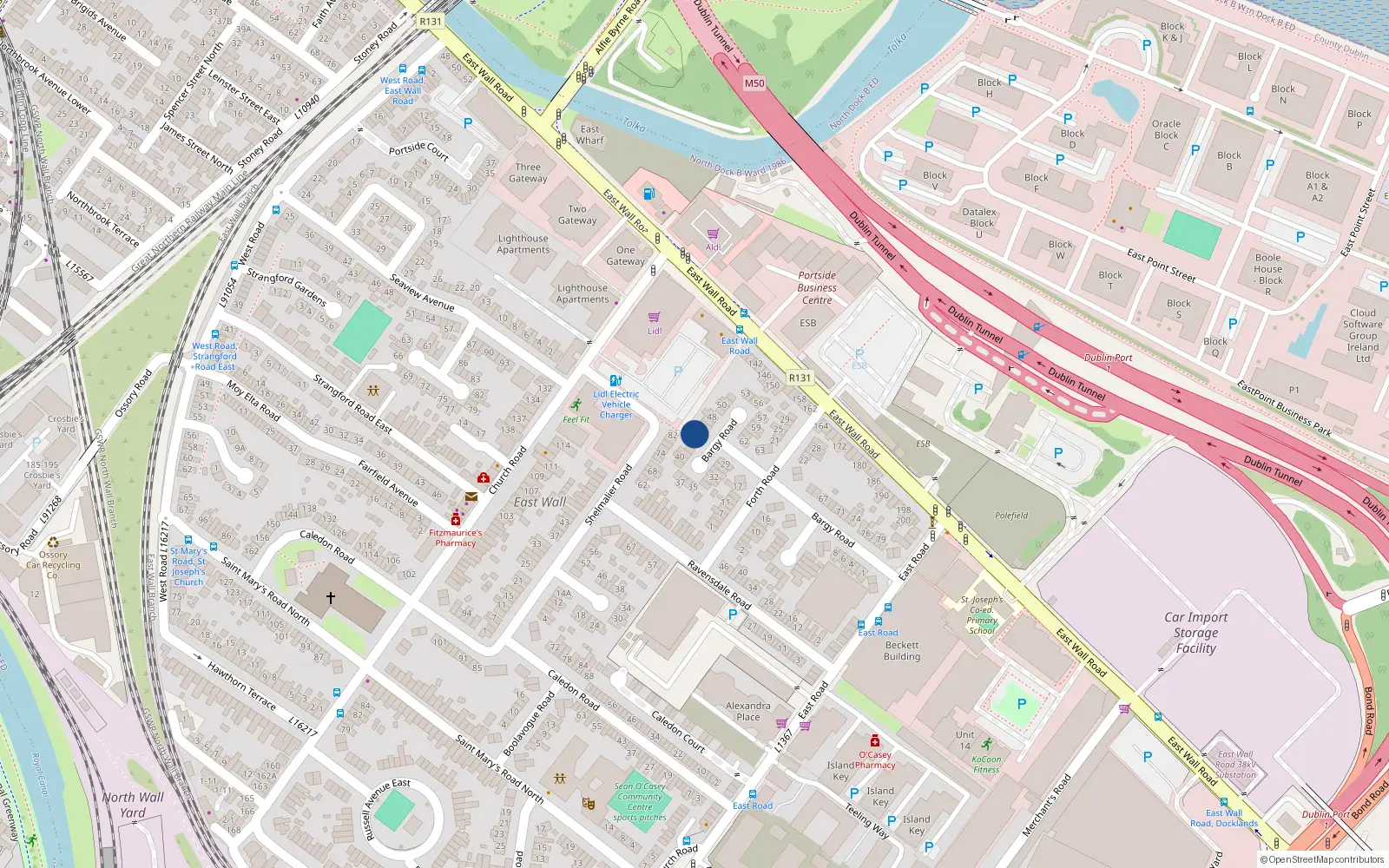 Overhead map showing the location of 44 Bargy Road, Dublin 3