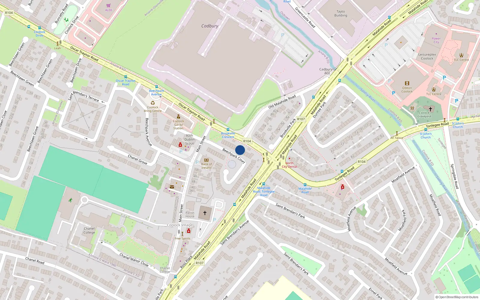 Overhead map showing the location of 44 Beechpark Court, Dublin 5