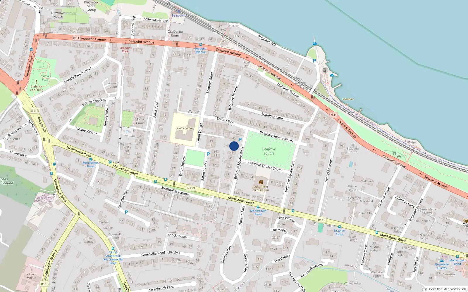 Overhead map showing the location of 44 Belgrave Square West, Monkstown, Co Dublin
