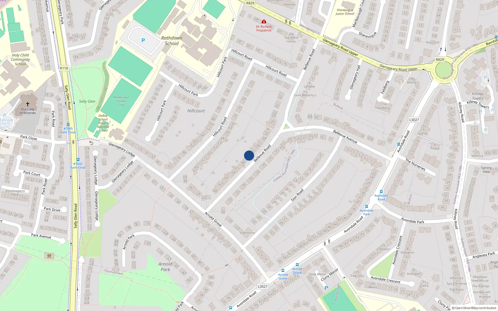 Overhead map showing the location of 44 Bellevue Road, Glenageary, Co Dublin